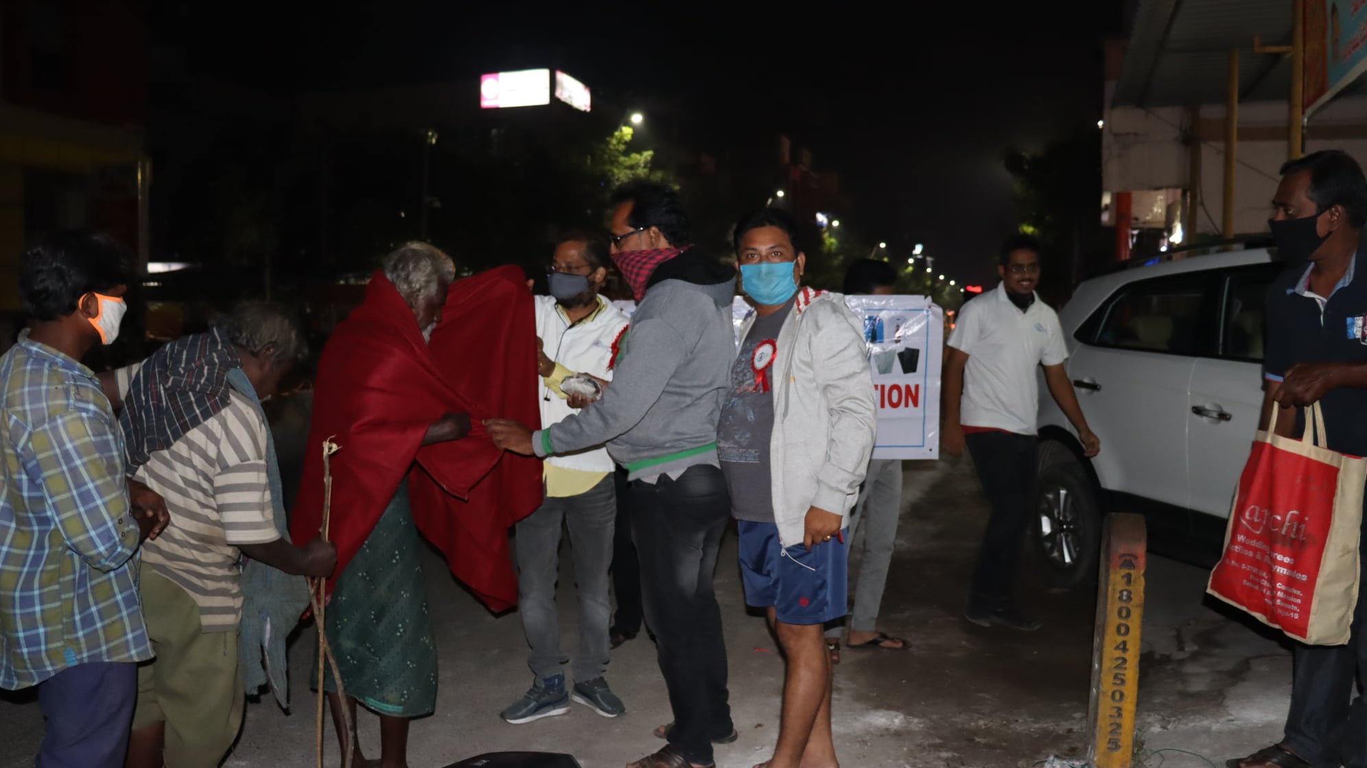 Blankets, Sweaters, Clothes  and food packets to the homeless @ Kakinada, East Godavari District, AP. on 19-Dec-2020